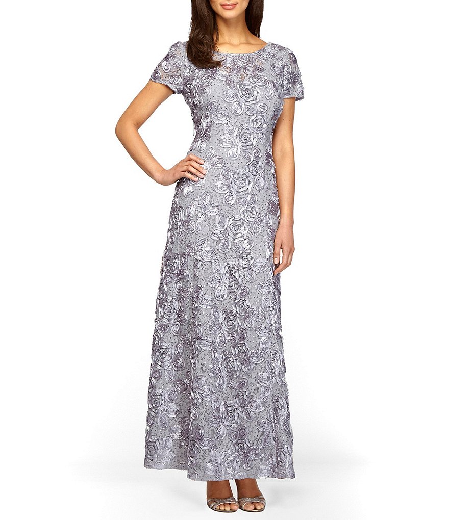 Silver Lace Sequined Long Mother Of the Bride Dresses Short Sleeves Evening Gowns Guest Dress Evening Wear For Weddings Plus Size Formal