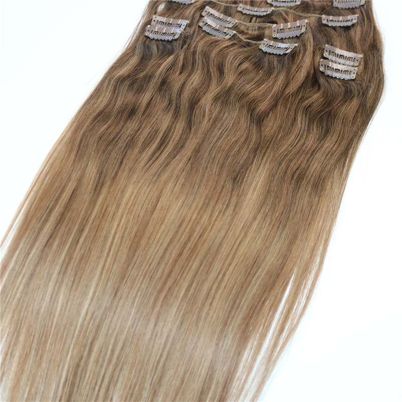 Clip In Human Hair Extensions Brazilian Virgin Hair Three Tone Ombre Dye Color Balayage Blonde Highlights 9pcs 120gram