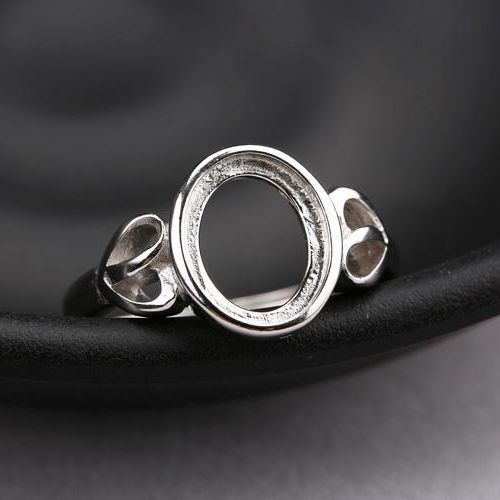 Fine Silver 925 Sterling Silver 8x10mm Oval Cabochon Semi Mount Women Engagement Ring