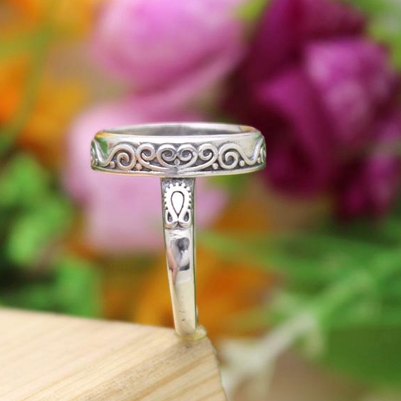 Art Nouveau 925 Sterling Silver Engagement Ring 14x17mm Oval Cabochon Semi Mount Fine Silver Ring Setting