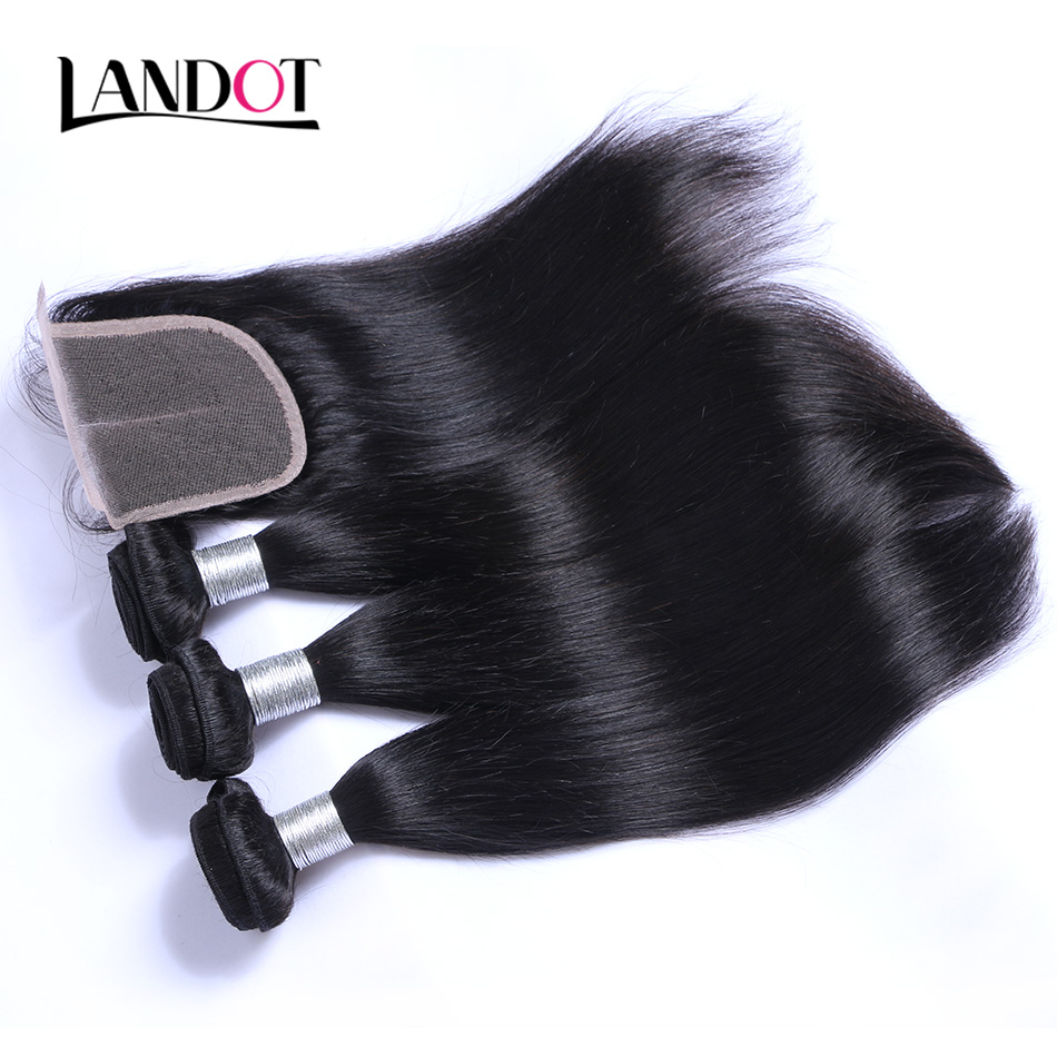 8A Brazilian Virgin Human Hair Weave 4 Bundles with Lace Closure Malaysian Peruvian Indian Cambodian Mongolian Straight Remy Hair Extensions