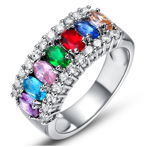 Sterg Sier Rings for Women, Multicolor Blue Sapphire Wedding Finger Ring Gift, Size 6/7/8/9
