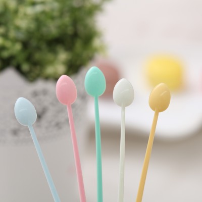 Wholesale- Candy color coffee stirrer bar spoon milk Fruit small stir bar Long Handled Spoon mixing Melamine Plastic Spoon 12.7*1cm