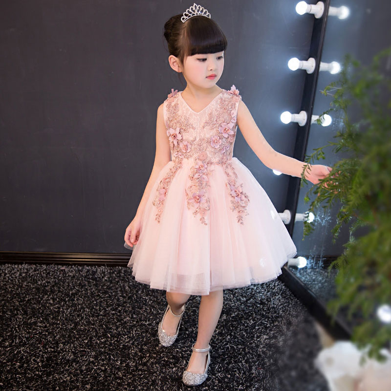 Glizt Appliques Tulle Flower Girl Dress Long Trailing Princess Ball Gown Party Wedding Dress First Communion Dresses for Girl