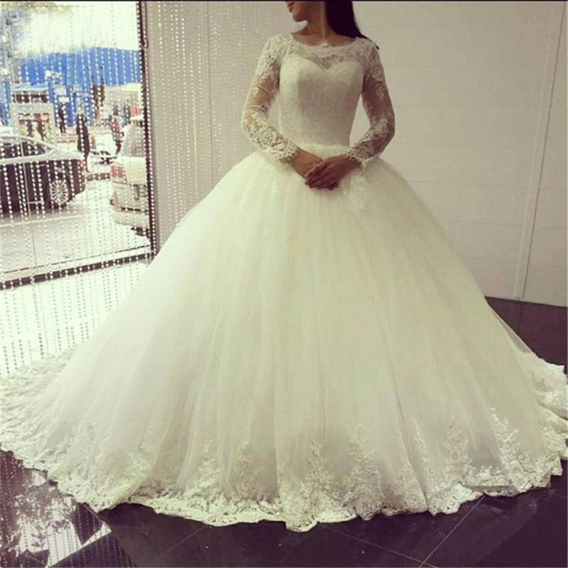 Fashion Wedding Dresses Ball Gowns Lace Dresses O-neck Long Sleeve Illusion White Applqies Bridal Dresses, Same as image
Fashion Wedding Dresses Ball Gowns Lace Dresses O-neck Long Sleeve Illusion White Applqies Bridal Dresses, Same as image