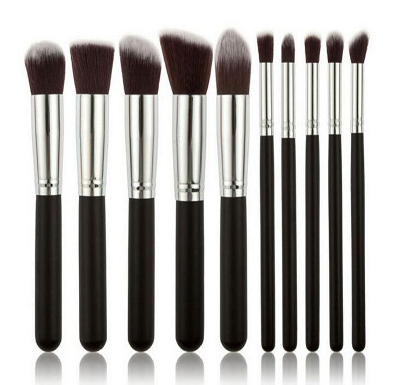 Kabuki Makeup Brushes 10pcs Professional Cosmetic Brush Kit Nylon Hair Wood Handle Eyeshadow Foundation Tools Free Shipping ZA2026