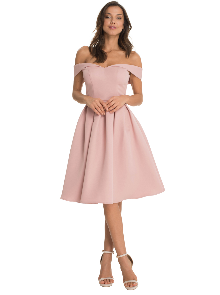 Off The Shoulder Prom Dresses Blush Pink Pleated Knee Length Satin Backless Cocktail Evening Gowns Simple Formal Bridesmaid Dress