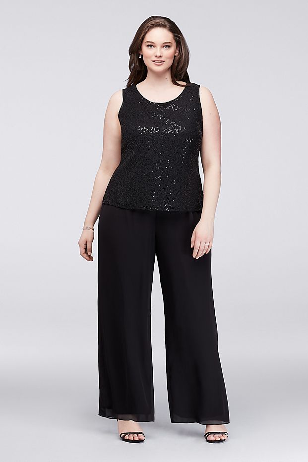 Black Sparkly Sequined Mother Of The Bride Pant Suits Jewel Neck Custom Made Wedding Guest Dress Plus Size Chiffon Mothers Groom Dresses