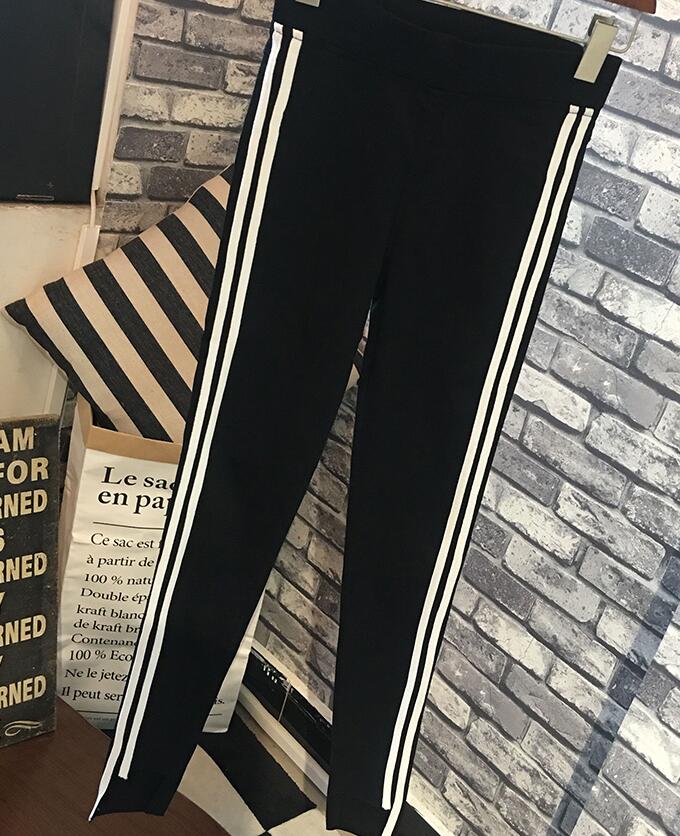 Newest arrival Stretch movement Women's Pants pencil nine feet Leggings Women side stripes were thin PW020 Womens Pant & Capris