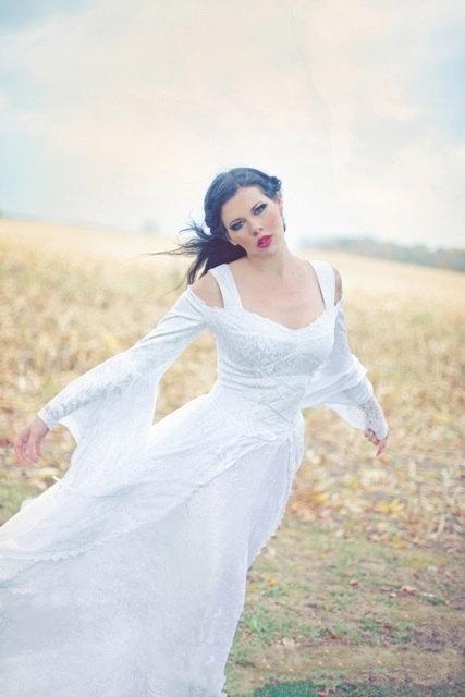 Fantasy Fairy Medieval Wedding Gown Lace Up Custom Made Off the Shoulder Long Sleeves Court Train Full Lace Bridal Gowns High Quality