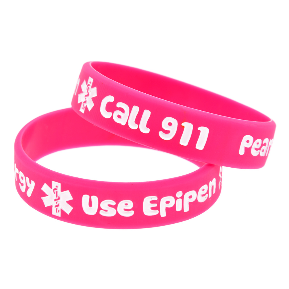 100PCS Peanut Allergy Call 911 Silicone Rubber Bracelet Children Size Used In School Or Outdoor Activities