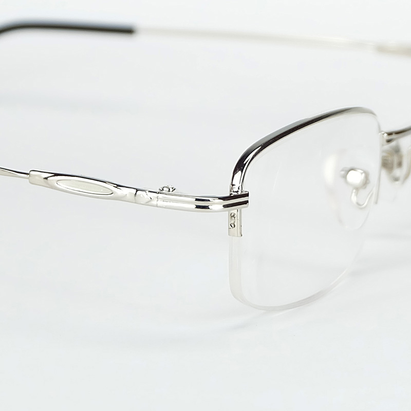 Classical Half Metal Frame Reading Gasses Slim And Light Eyewear With Power Lenses Silver Color For Elder People