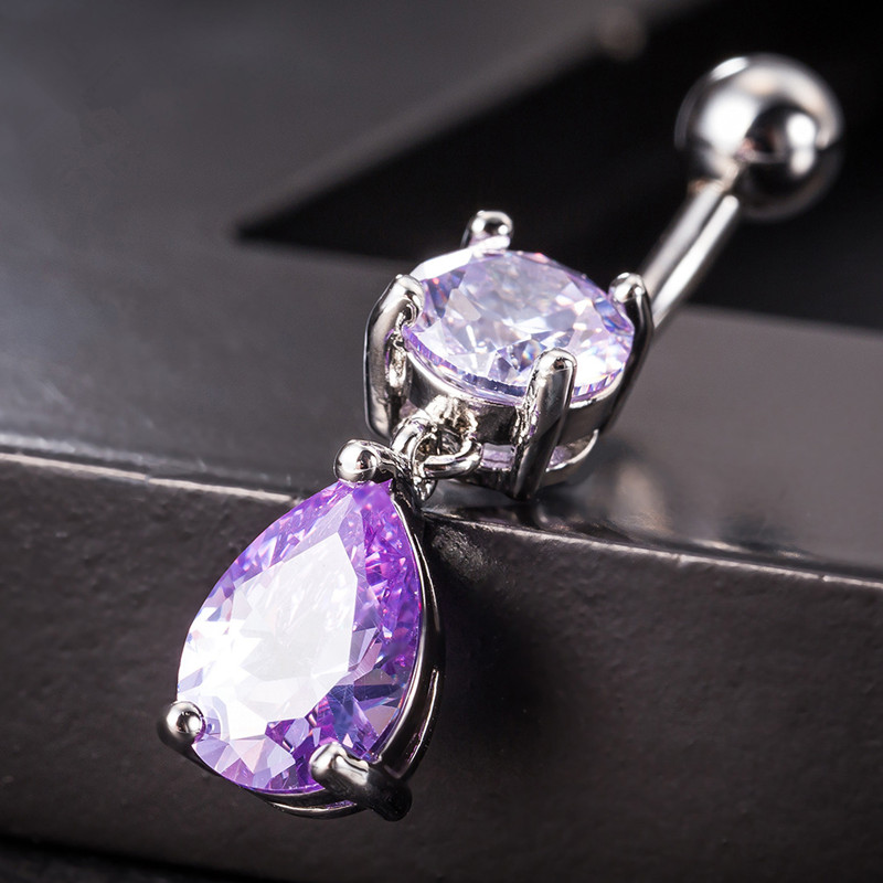 Fashion Waterdrop Zircon Navel Ring Medical Stainless Steel Body Piercing Jewelry Women Sexy Zircon Belly Button Ring