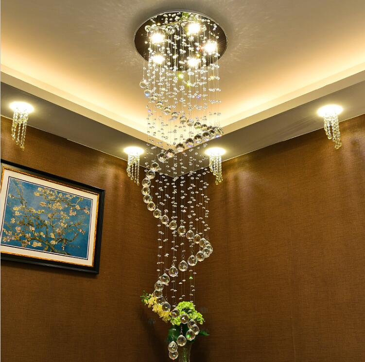 Modern LED Crystal Chandelier Lighting Spiral Stair Pendant Light Fixtures for Hotel Hall Stairs