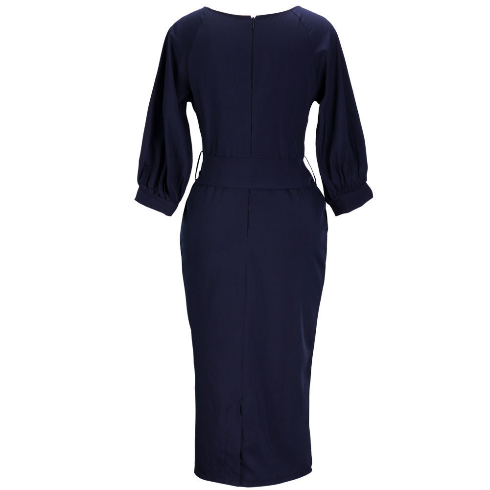 arrival Fashion elegant temperament Work Dresses waist chiffon pencil dress seven points lantern sleeves skirt LX017