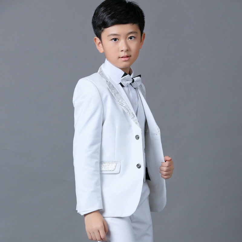 Boys Wedding Suits New Size 2-10 White Boy Suit Formal Party Five Sets Bow Tie Pants Vest Shirt Kids Suits Free Shipping In Stock