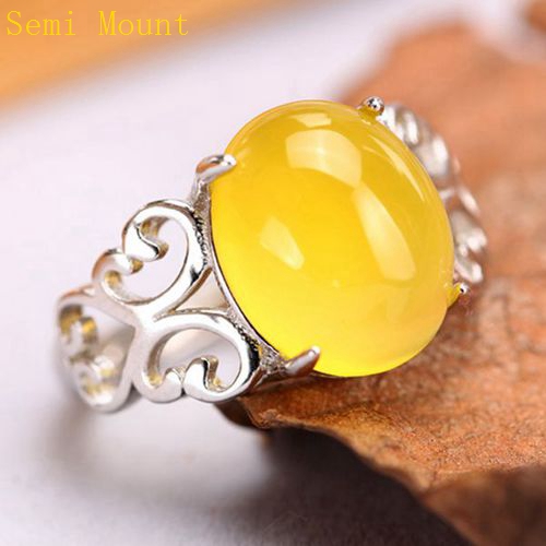Fine Silver 925 Sterling Silver Engagement Wedding Ring Setting 10x11mm or 11x13mm Oval Cabochon Semi Mount Jewelry Setting