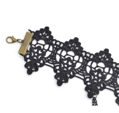 Newest Style Gothic Victorian Crystal Tassel Tattoo Choker Necklace Black Lace Choker Collar Vintage Women Wedding Jewelry
