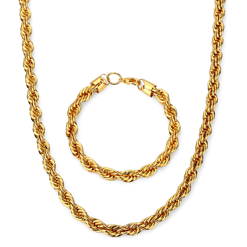 Top Quality Hip Hop Rope Chain Necklace & Bracelet Rock Rapper Jewelry sets For Men Women 75cm*8mm, 21cm*8mm, Golden
Top Quality Hip Hop Rope Chain Necklace & Bracelet Rock Rapper Jewelry sets For Men Women 75cm*8mm, 21cm*8mm, Golden