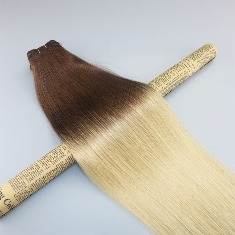 Human Hair Weave Ombre Dye Color Brazilian Virgin Hair Weft Bundle Extensions Two Tone 4#Brown To #613 Bleached Blonde