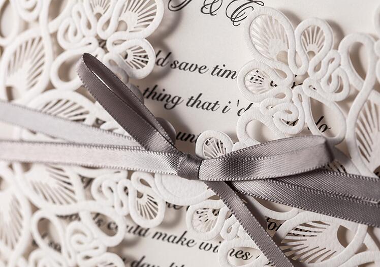 high-grade Wedding Invitation Cards Laser Cut Customizable Hollow Crystal Lace Bow Ribbon paper material free shipping WT01