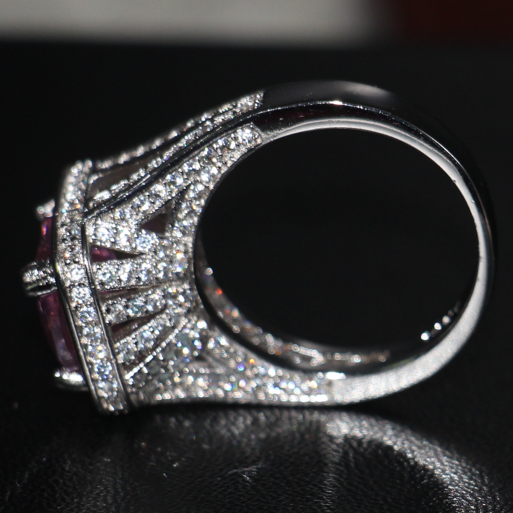 Top Sell Luxury Jewelry Solitaire 14KT White Gold Filled Cushion Shape Big Pink Sapphire Gemstones Wedding Women Band Ring Gift Size 5-11