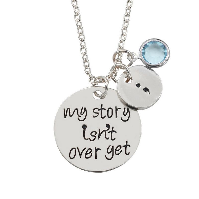 High quality My story is not over yet Engraved inscription necklace pendant jewelry WFN451 (with chain) mix order 20 pieces a lot