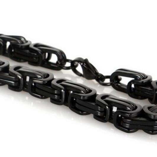 High Qulaity IP Black Plated Stainless Steel Fashion Square byzantine Chain Necklace 8mm 24'' Heavy huge jewelry for men's gifts