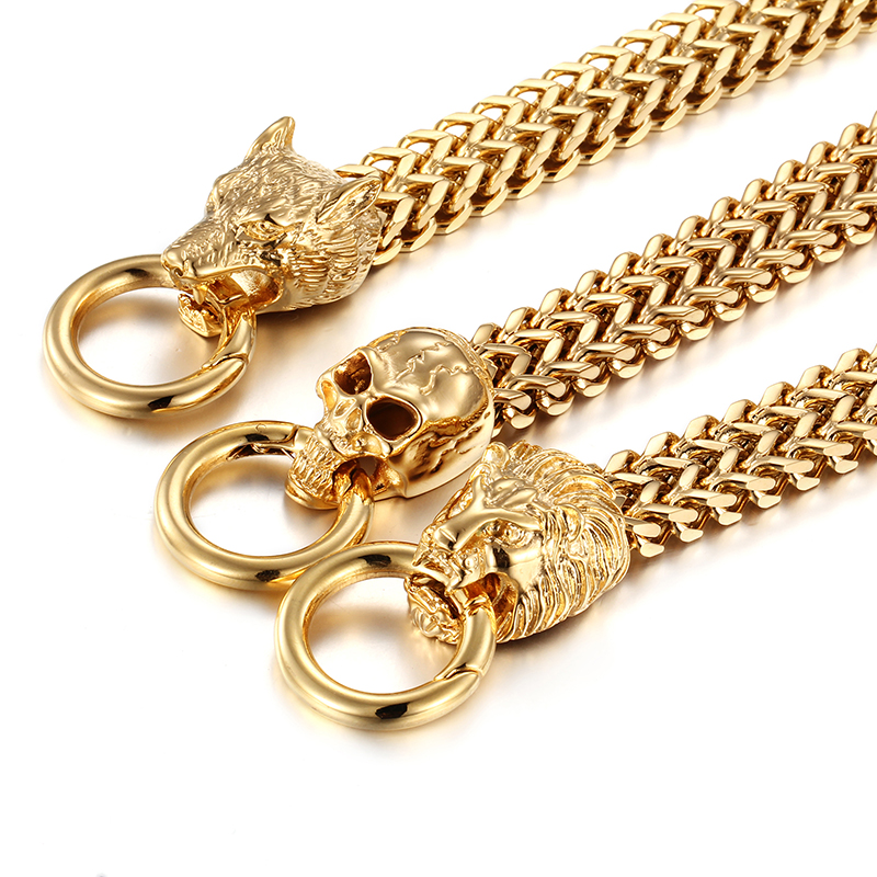 Men's Cool Gifts Biker stainelss steel Gold Double figaro Chain Bracelet wolf/lion/skull Heads Clasp Bangle Bracelet
Men's Cool Gifts Biker stainelss steel Gold Double figaro Chain Bracelet wolf/lion/skull Heads Clasp Bangle Bracelet