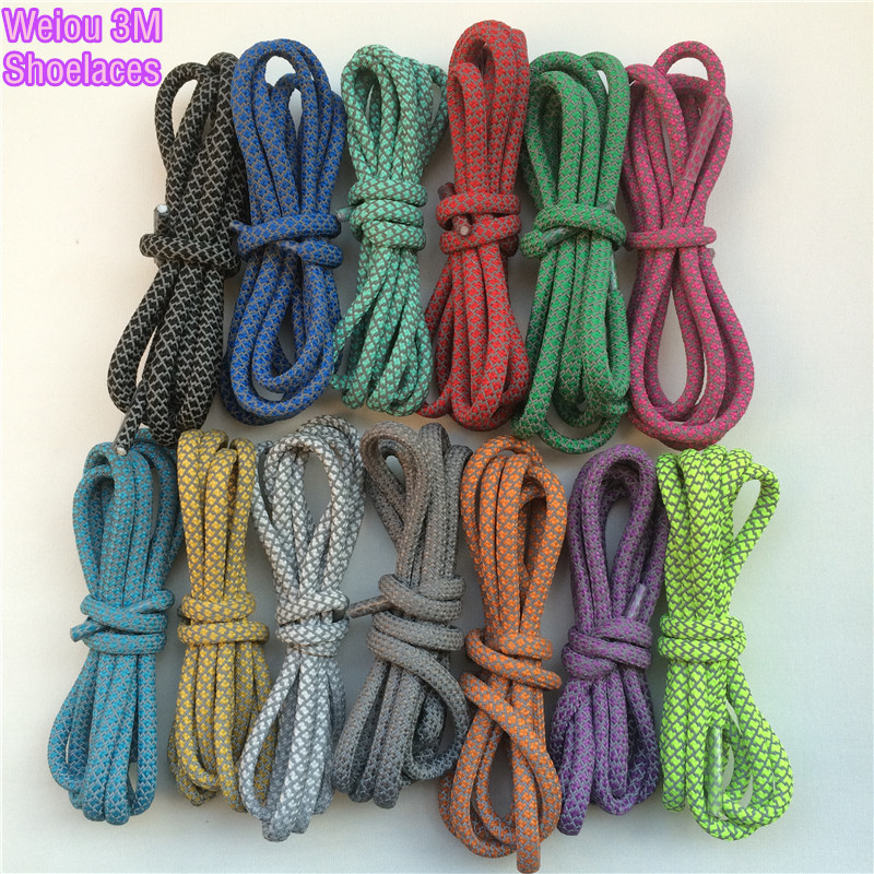 Weiou Multicolored Round Rope 3M Reflective Shiny Light Runner Shoe Laces Visible Safety Shoelaces Custom Shoestrings 140cm