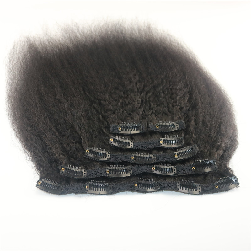 Afro Kinky Straight Brazilian Human Hair Clips Hair Extension 1B Natural Color Hair African American 7PCS 120gram