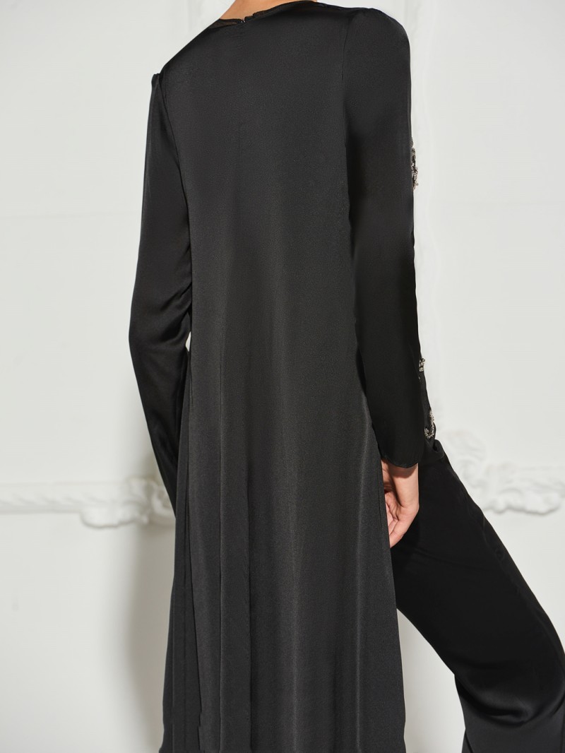 Black Jumpsuit Evening Gown With Jacket Two Pieces Applique Beads Illusion Sexy Prom Dress Mother Of The Bride Dresses Formal Gowns Party