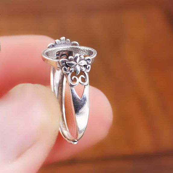 Sterling Silver 925 Oval Cabochon 10.6x12.6mm Semi Mount Engagement Wedding Ring Fine Silver Antique Charm Jewelry