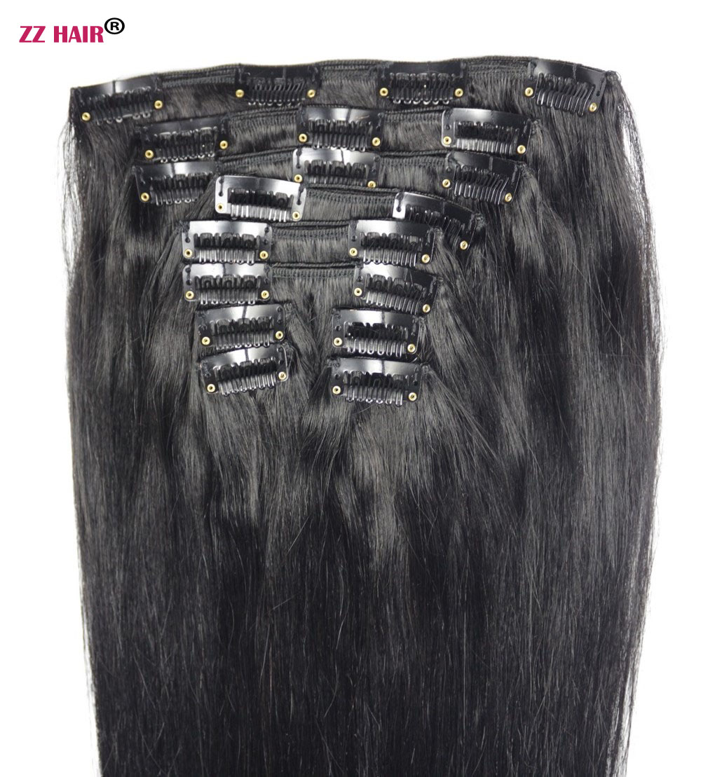 16"-26" 10pcs set 120g-300g Clips in/on 100% Brazilian Remy Human Hair Extension Full Head Natural Straight