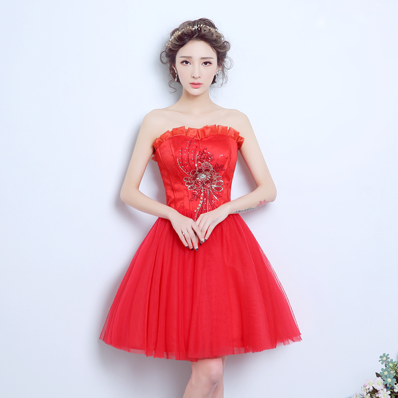 2017 New Princess Evening Dresses Elegant Girls Women Bride Gown Fashion Red Short Ball Prom Party Homecoming Graduation Formal Dress