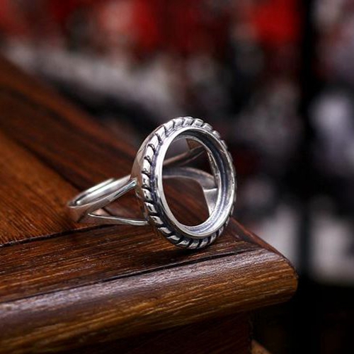 Fine Silver 14.8x14.8mm Round Cabochon Semi Mount Women Engagement Ring 925 Sterling Silver Art Deco Jewelry Setting