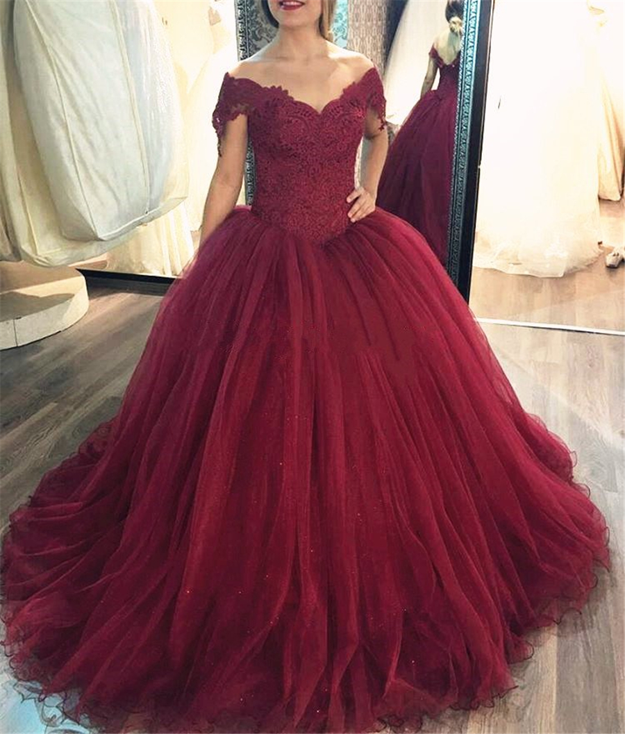 Burgundy Wedding Dresses Ball Gowns Lace Off The Shoulder Applique Lace with Crystals Bridal Dress vestido de novia corto
Burgundy Wedding Dresses Ball Gowns Lace Off The Shoulder Applique Lace with Crystals Bridal Dress vestido de novia corto