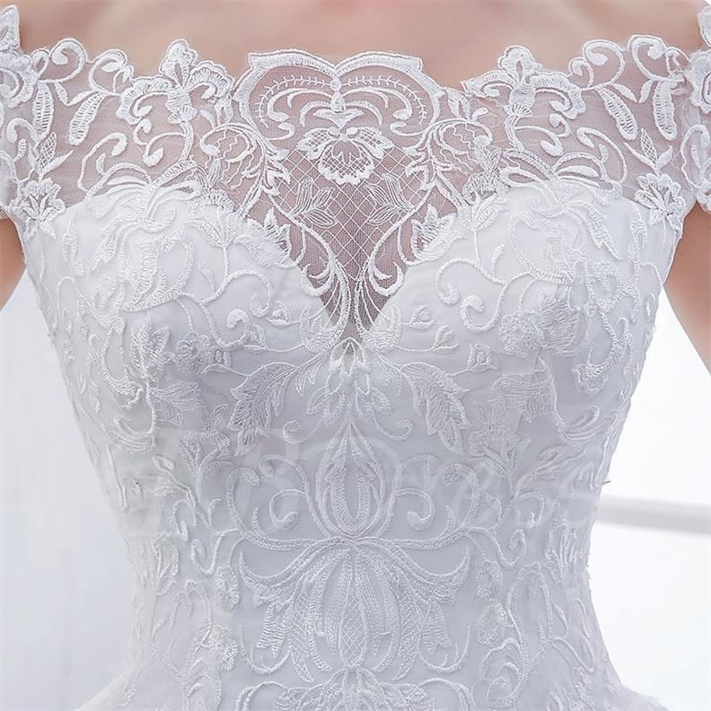 Vintage Lace Appliques Off Shoulder Wedding Dress Lace-Up Chapel Train Arabic Ball Gown Bridal Gowns White Ivory Custom Made Dress