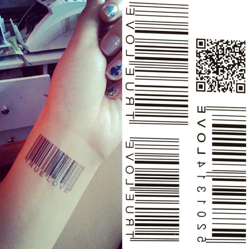 5pcs Waterproof Tattoo Stickers Temporary Tattoo European And American Black Two-dimensional Bar Code Temporary Tattoo