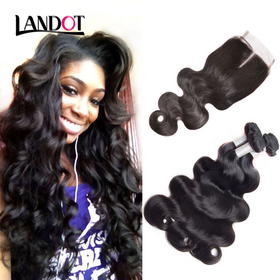 Brazilian Body Wave Virgin Human Hair 4 Bundles with Top Lace Closures Malaysian Peruvian Indian Cambodian Wet And Wavy Mink Remy Hair Weave