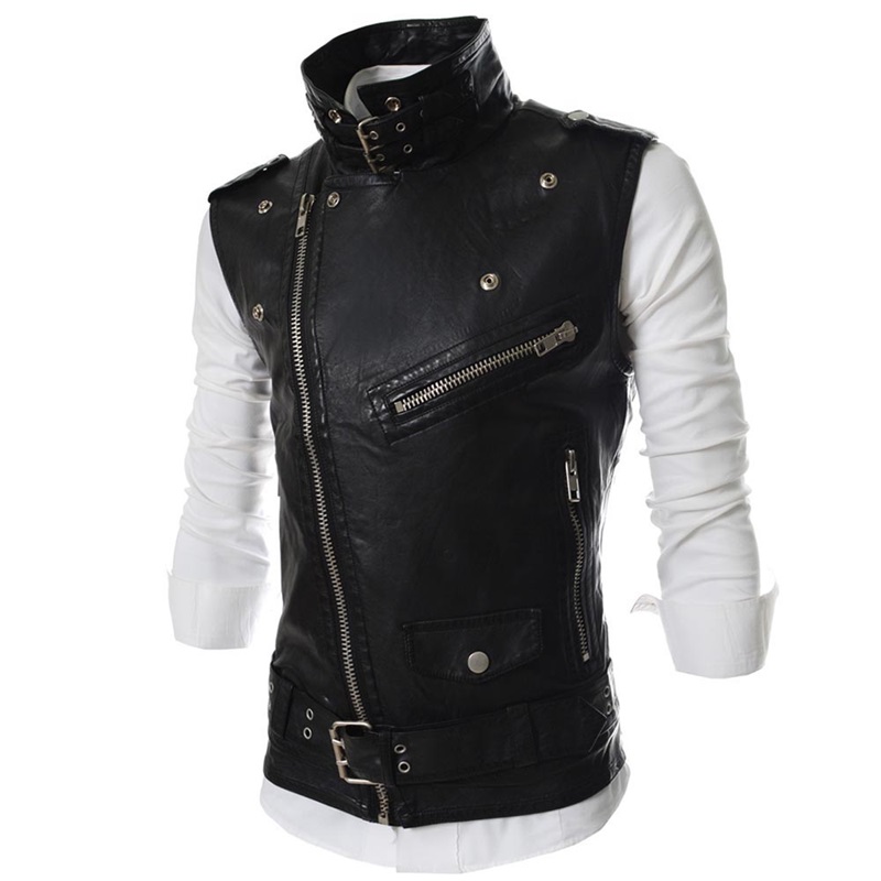Wholesale- Hemiks Men's Motorcycle Vest Lapel Multi-Zip Belted PU Biker Waistcoat Sleeveless Jacket, White
Wholesale- Hemiks Men's Motorcycle Vest Lapel Multi-Zip Belted PU Biker Waistcoat Sleeveless Jacket, White