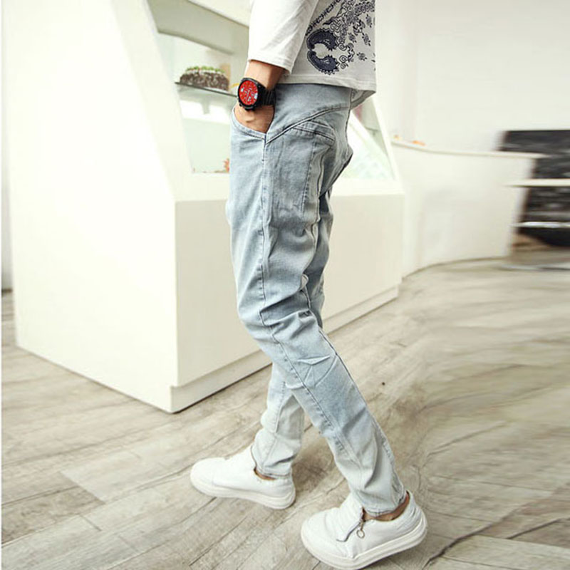Wholesale- Fashion Men's Harem Pants Hip Hop Baggy Loose Fit Denim Pants Drop Crotch Vintage Washed Retro Trousers For Hipster