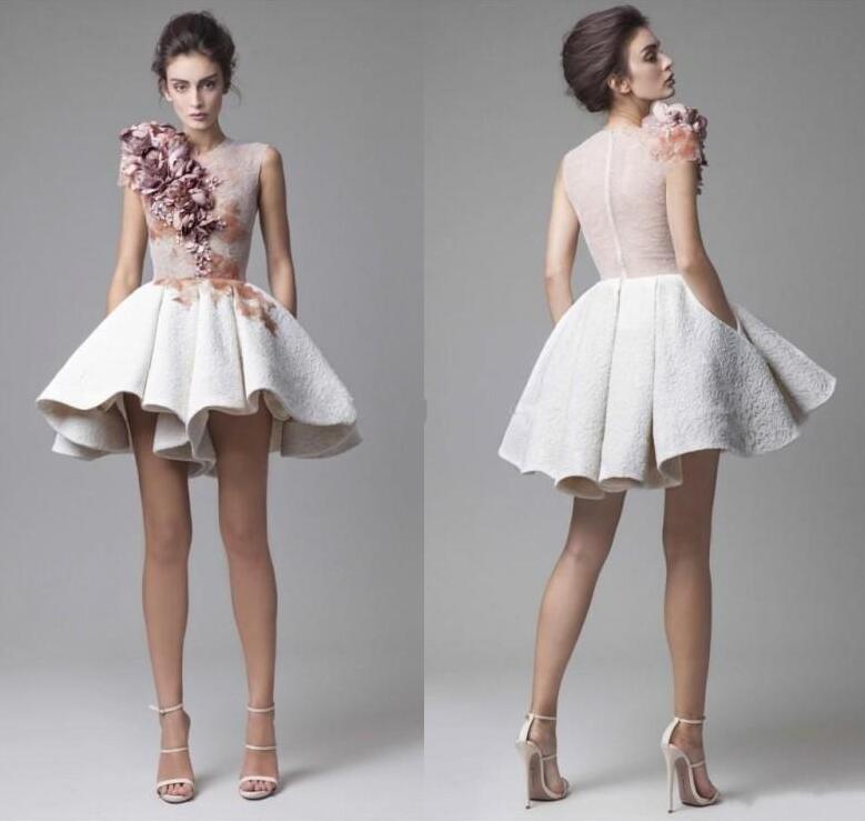 Homecoming Hand White Sweety Flowers Jewel Prom Dresses Back Zipper With Lace Applique Short Custom Made Formal Party Gown