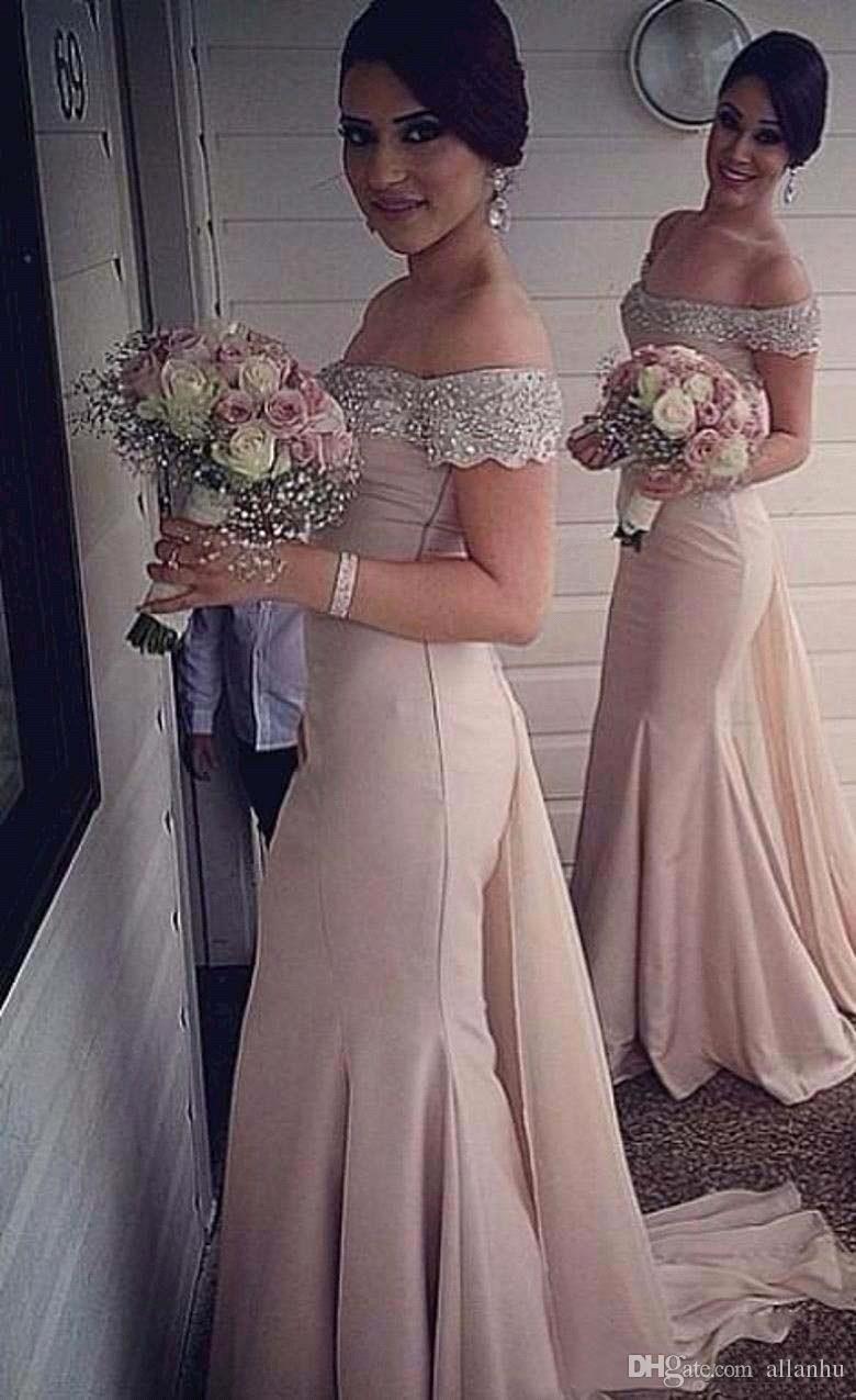Hot Sale Off Shoulder Cheap Mermaid Bridesmaid Sequins Crystals Beads Floor Length Maid of Honor Dresses Custom Made 2024