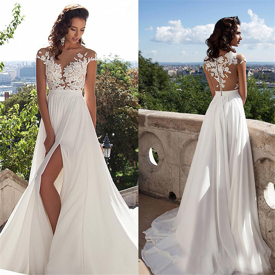 Scoop Neck Cap Sleeve A Line Vintage Lace Appliqued Chiffon Wedding Dress Bridal Gowns Cheap Wedding Dresses, Gold
Scoop Neck Cap Sleeve A Line Vintage Lace Appliqued Chiffon Wedding Dress Bridal Gowns Cheap Wedding Dresses, Gold