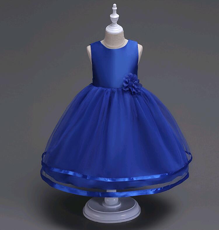 Beaded Floral Simple Girl's Wedding Dress - Solid Color Mesh with Mid-Calf Hemline (Ages 3-14)