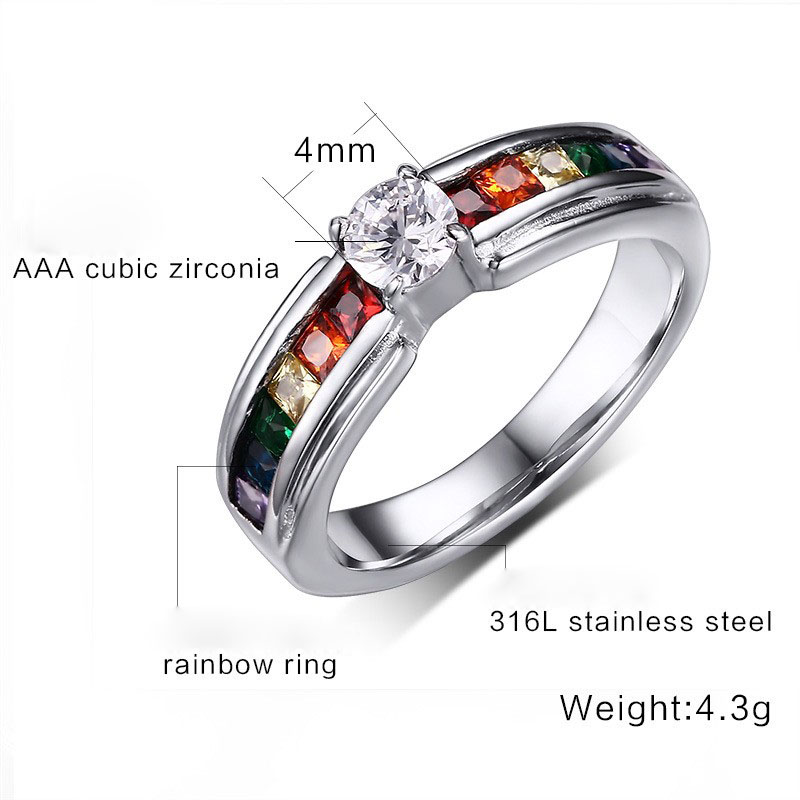WholeMen and Women Rainbow Ring the Zircon Austrian Crystal Rainbow Gay Pride Ring Fine Jewelry