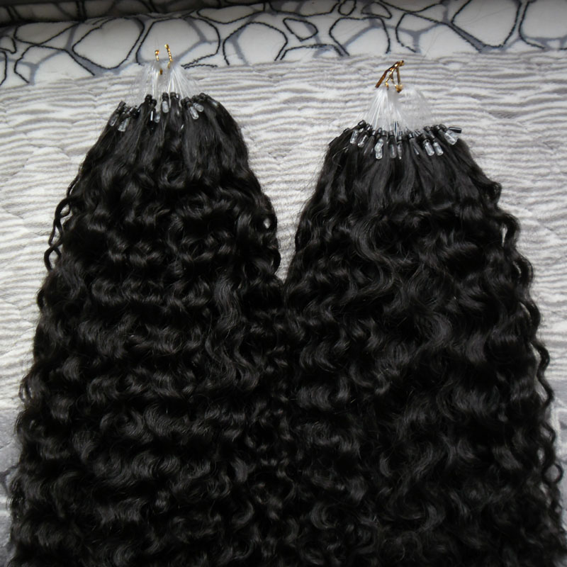 Afro kinky curly micro link human hair extensions black 200g brazilian kinky curly micro loop hair extensions 200s