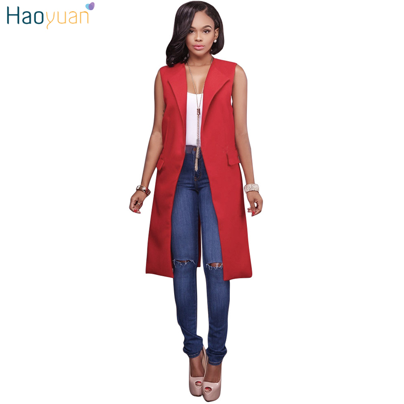 HAOYUAN Fashion ladies sleeveless long vest with pockets 2017 autumn winter jacket coat colete feminino women cardigan vests q1110