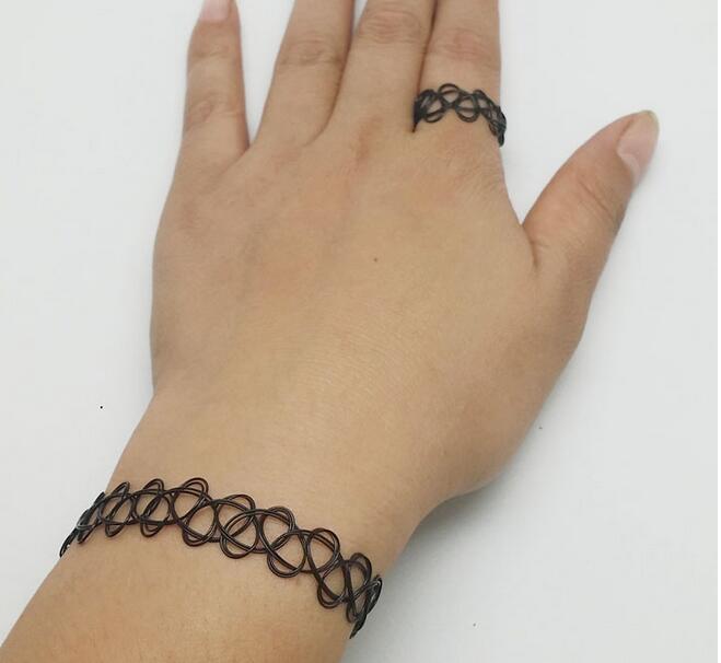 3pcs/LOT Handmade Vintage Outus Flower Choker Necklace Set Stretch Velvet Classic Gothic Tattoo Lace Choker Necklaces Rings, bracelets